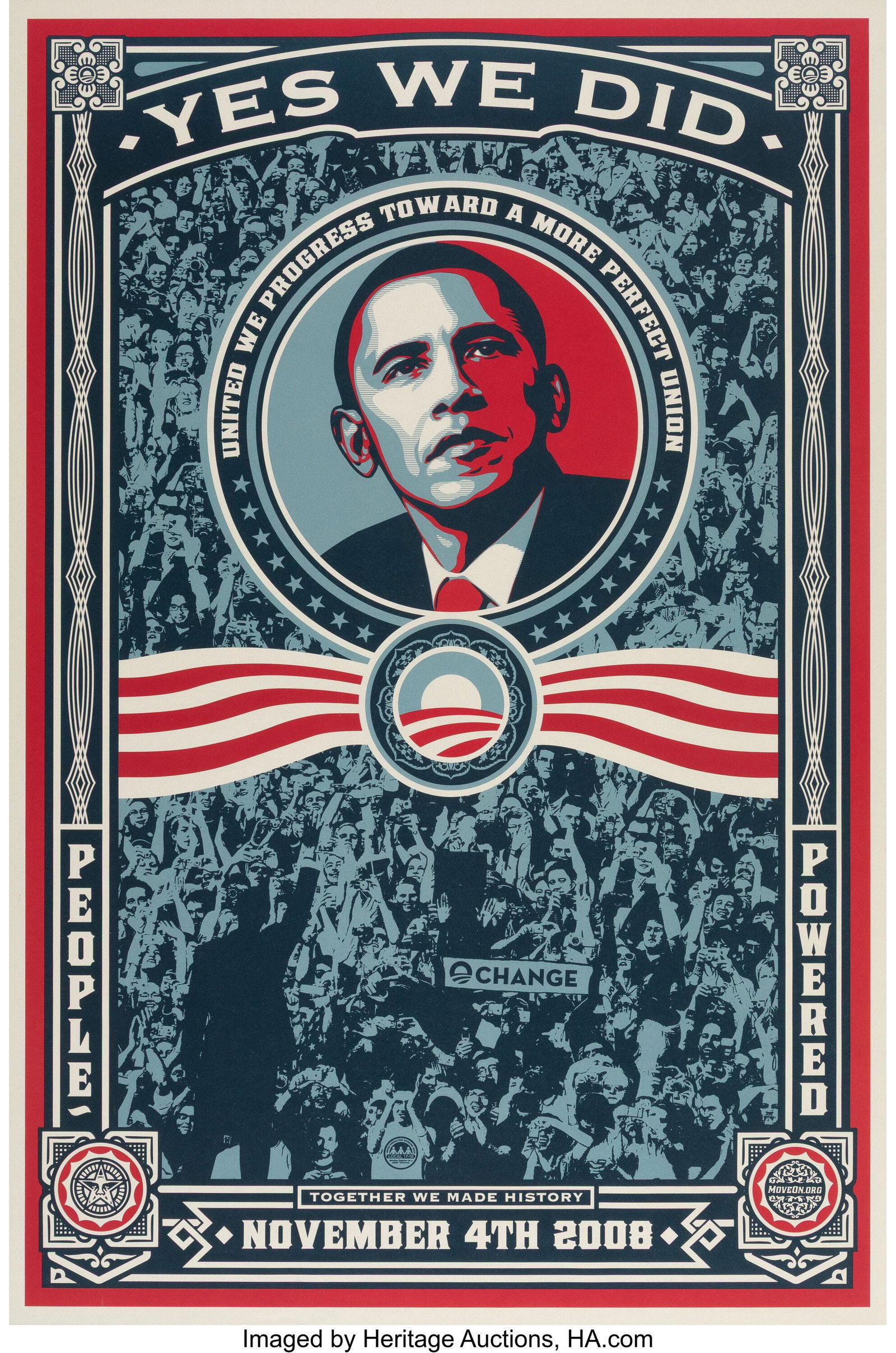 Shepard Fairey (b. 1970) Yes We Did, 2008 Offset: Shepard Fairey (b. 1970) Yes We Did, 2008 Offset lithograph in colors on wove paper 36 x 24 inches (91.4 x 61.0 cm) (sheet) Published by MoveOn