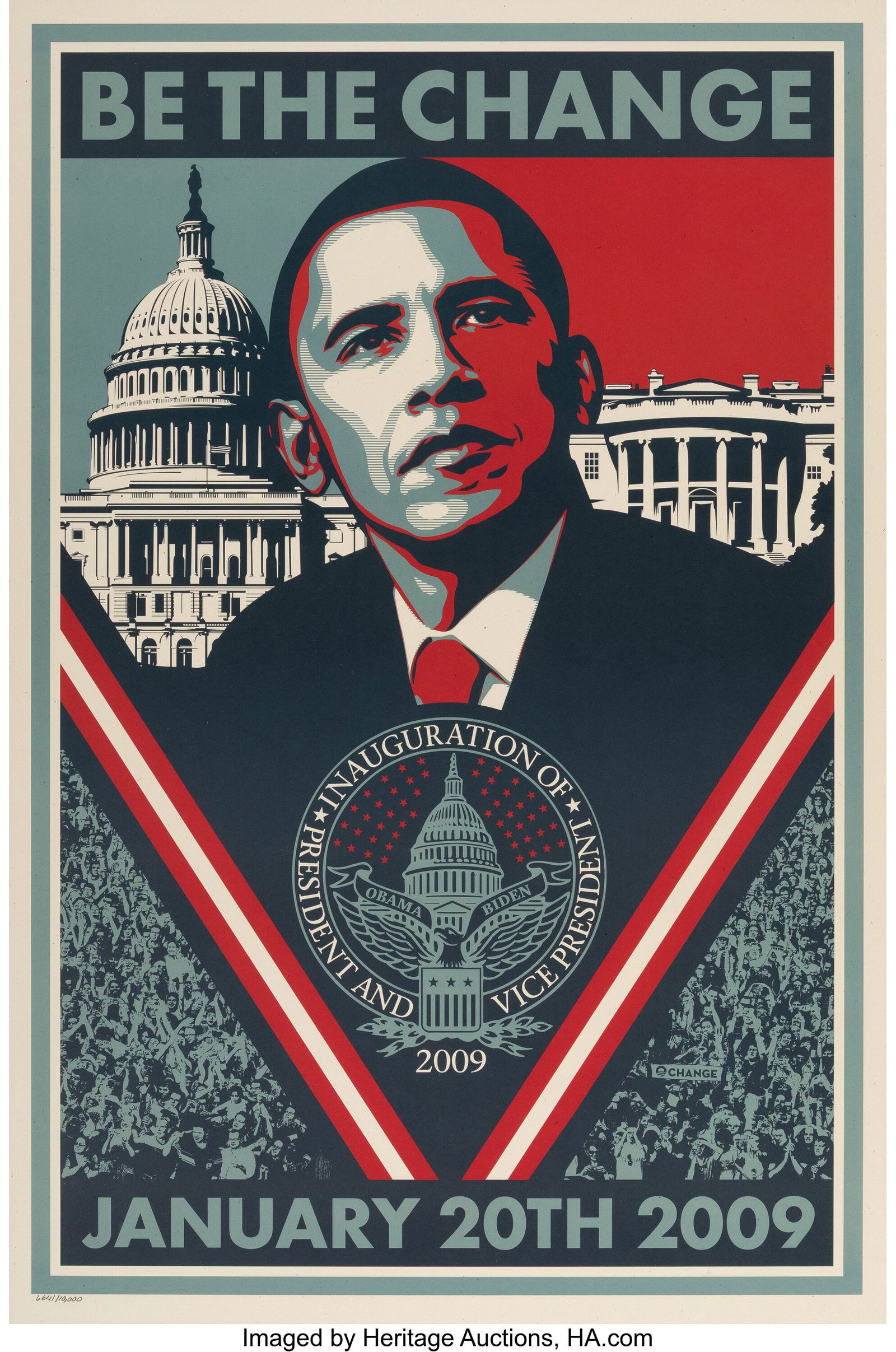 Shepard Fairey (b. 1970) Be The Change, 2008 Scr: Shepard Fairey (b. 1970) Be The Change, 2008 Screenprint in colors on wove paper 36 x 24 inches (91.4 x 61 cm) (sheet) Ed. 6641/10000 Numbe