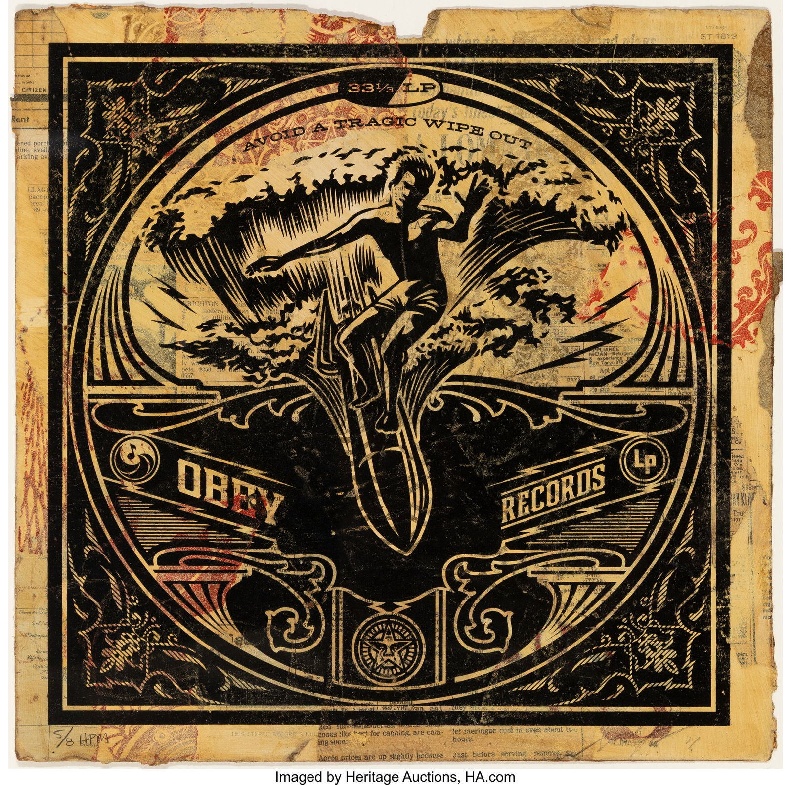 Shepard Fairey (b. 1970) Wipe Out HPM, 2011 Scre: Shepard Fairey (b. 1970) Wipe Out HPM, 2011 Screenprint in colors and collage on wove paper 12 x 12 inches (30.5 x 30.5 cm) (sheet) H.P&