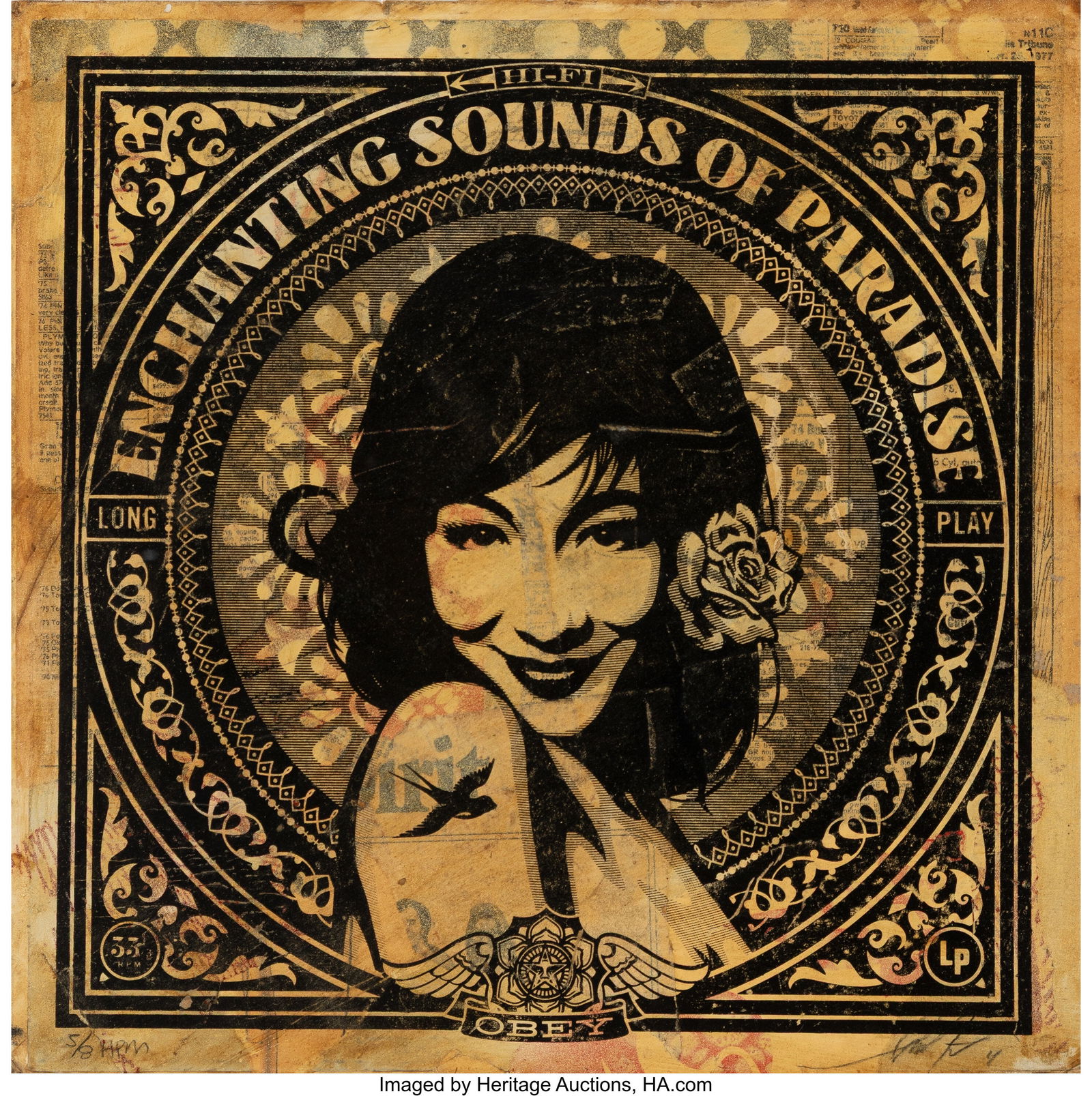 Shepard Fairey (b. 1970) Enchanting Sounds HPM,: Shepard Fairey (b. 1970) Enchanting Sounds HPM, 2011 Screenprint in colors and collage on wove paper 12 x 12 inches (30.5 x 30.5 cm) (sheet) H&