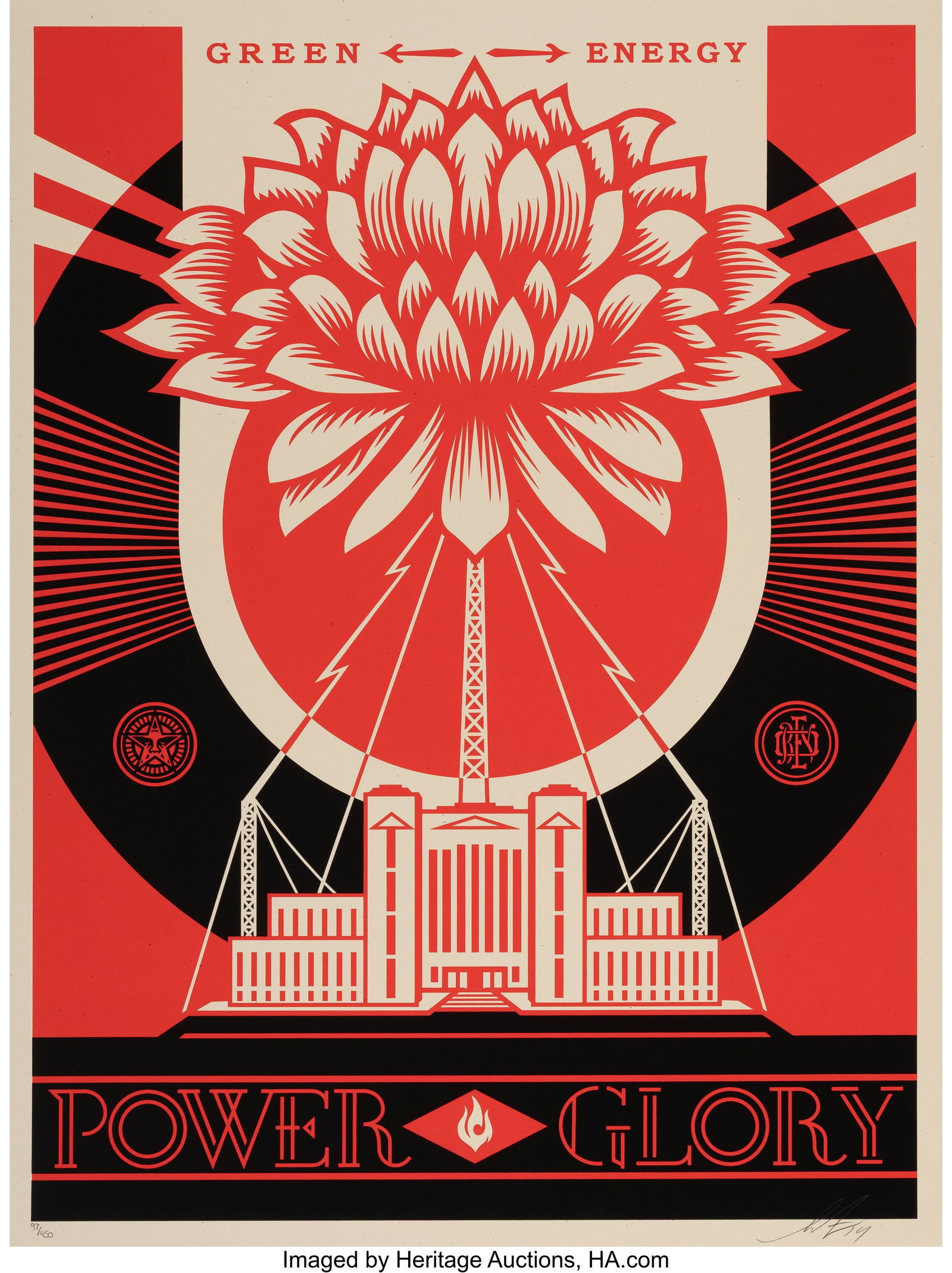 Shepard Fairey (b. 1970) Green Power, 2019 Scree: Shepard Fairey (b. 1970) Green Power, 2019 Screenprint in colors on Cream Speckletone paper 24 x 18 inches (61.0 x 45.7 cm) (sheet) Ed.