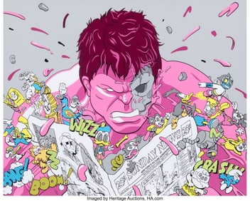43191&colon; Matt Gondek &lpar;b&period; 1982&rpar; Pink Hulk Reading Newspape