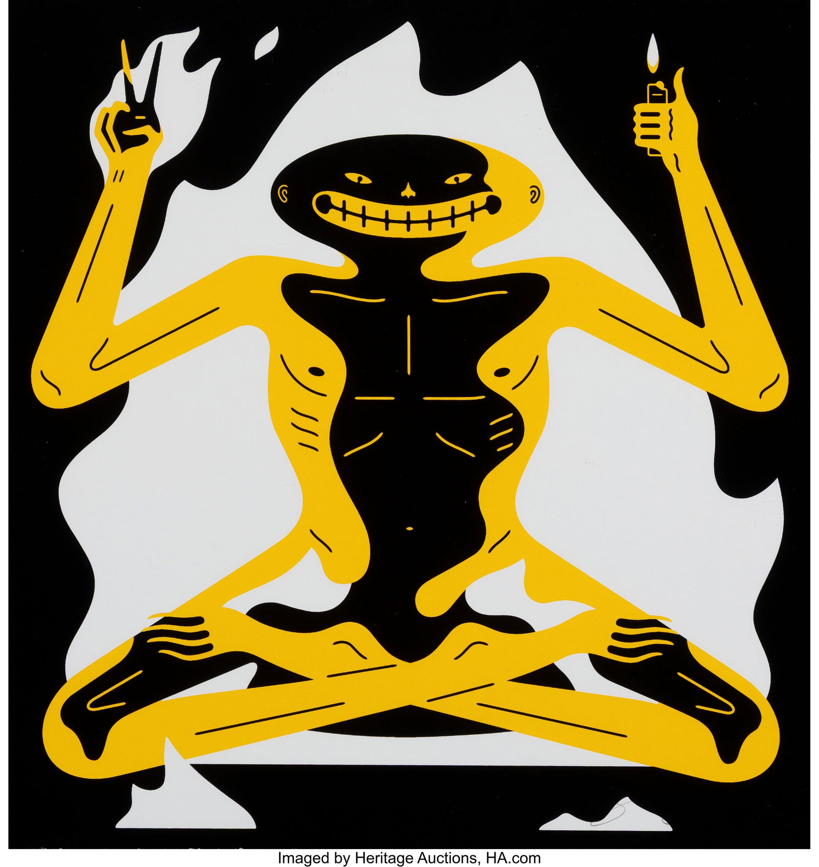 Cleon Peterson (b. 1973) Burnout (Black), 2021 S: Cleon Peterson (b. 1973) Burnout (Black), 2021 Screenprint in colors on Arches Rag paper 16 x 16 inches (40.6 x 40.6 cm) (sheet) Ed&p