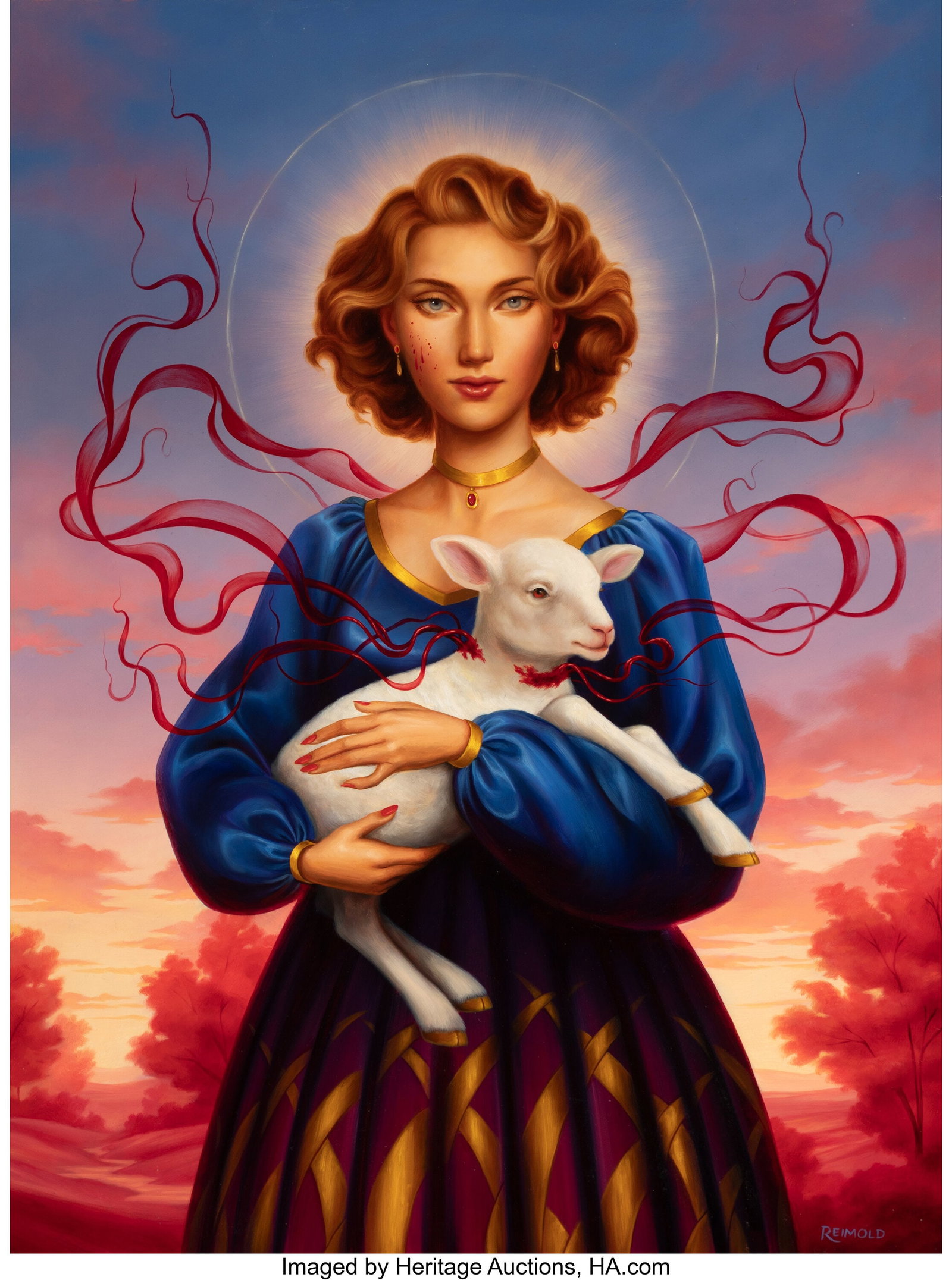 Allison Reimold (b. 1987) Mary, 2023 Oil on boar: Allison Reimold (b. 1987) Mary, 2023 Oil on board 24 x 18 inches (61.0 x 45.7 cm) Signed lower right: REIMOLD This lot is accompanied by a certific
