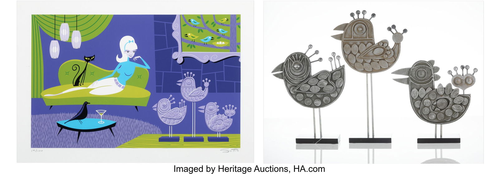 SHAG (b. 1962) Pecking Order (four works), 2012: SHAG (b. 1962) Pecking Order (four works), 2012 Screenprint in colors on wove paper and wood 20 x 27 inches (50.8 x 68.6 cm) (sheet)