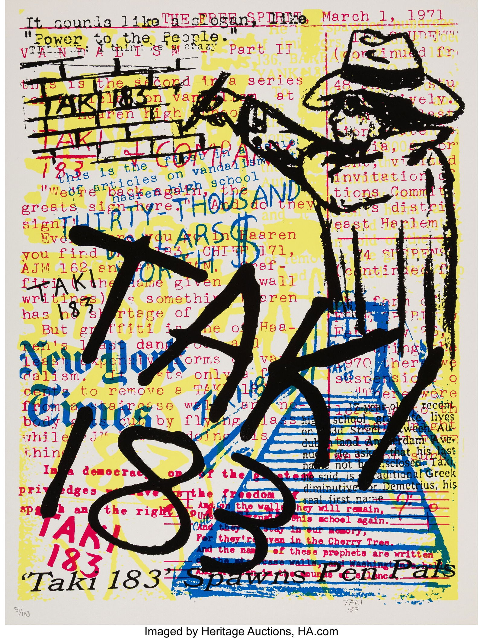 Taki 183 (b. 1954) Collage, 2009 Screenprint in: Taki 183 (b. 1954) Collage, 2009 Screenprint in colors on Fine Art paper 23-1/2 x 16 inches (59.7 x 40.6 cm) (sheet) Ed. 51/183