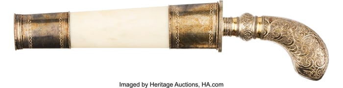 40034: Ornate Dha with Silvered Hilt and Bone Scabbard.