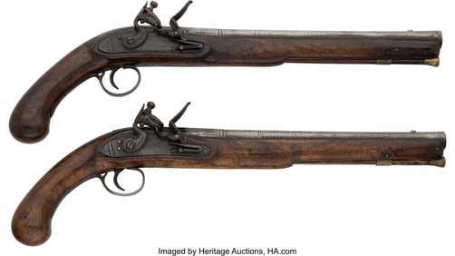 40044: Lot of Two England Brasher Flintlock Pistols.