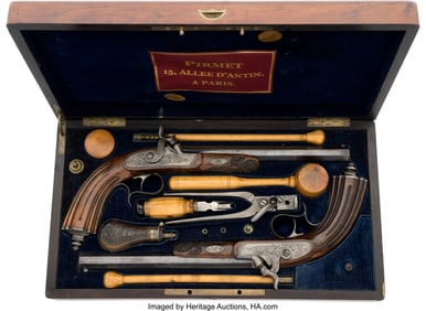 40054: Cased Pair of Engraved French Pirmet Dueling Pis