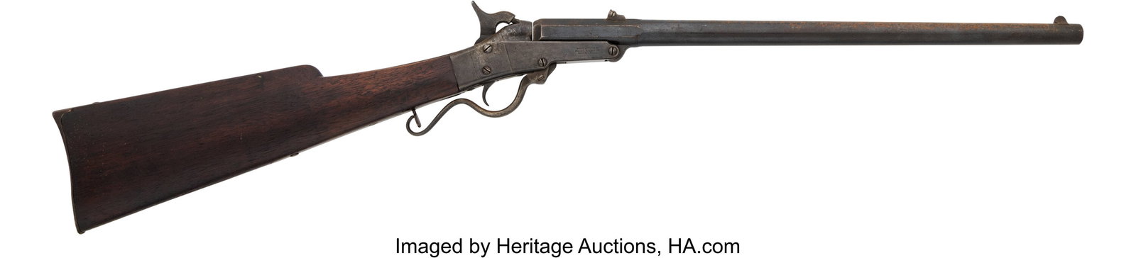 Edward Maynard Mass Arms Co. Navy Carbine. Uns: Edward Maynard Mass Arms Co. Navy Carbine. Unserialized, .54 caliber, 20-inch octagonal to round barrel with fixed front rear sights. Blued and case-hardened fi
