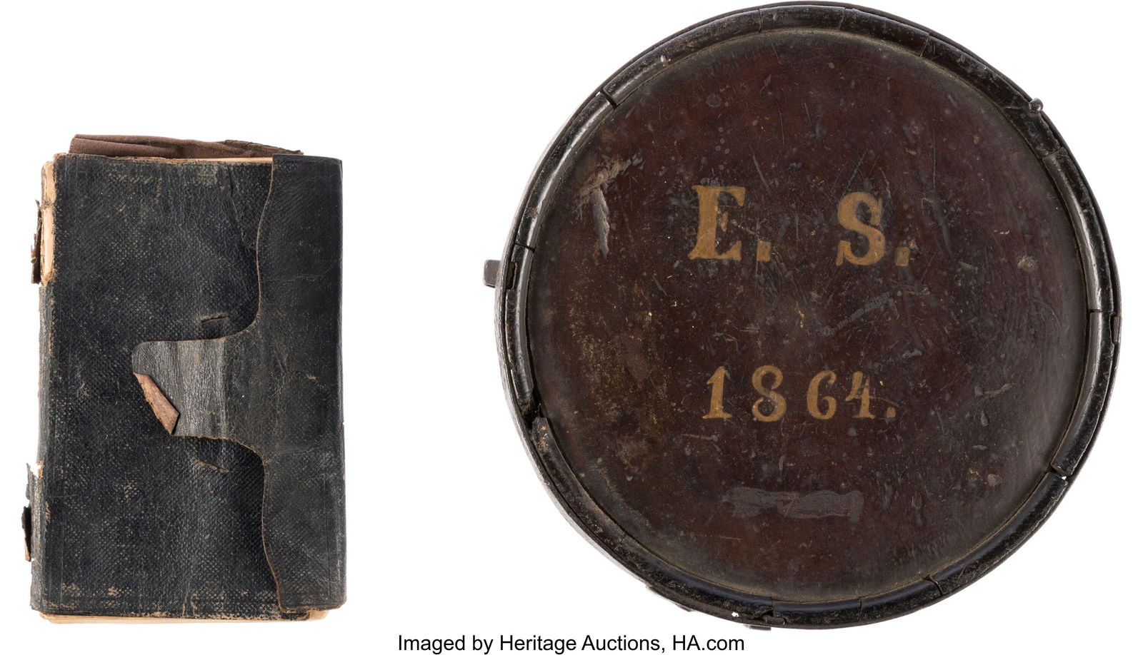 Civil War Chaplain's Diary with Captured Confede: Civil War Chaplain's Diary with Captured Confederate Canteen. The diary of Chaplain Erastus Seymour of the 143rd New York Volunteer Infantry, measuring 4 x 6 inches and approximately 114
