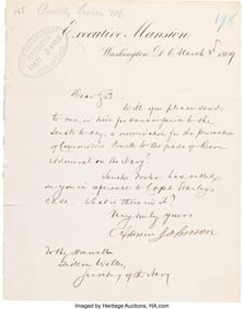 40116: Andrew Johnson Autograph Letter Signed. One pa