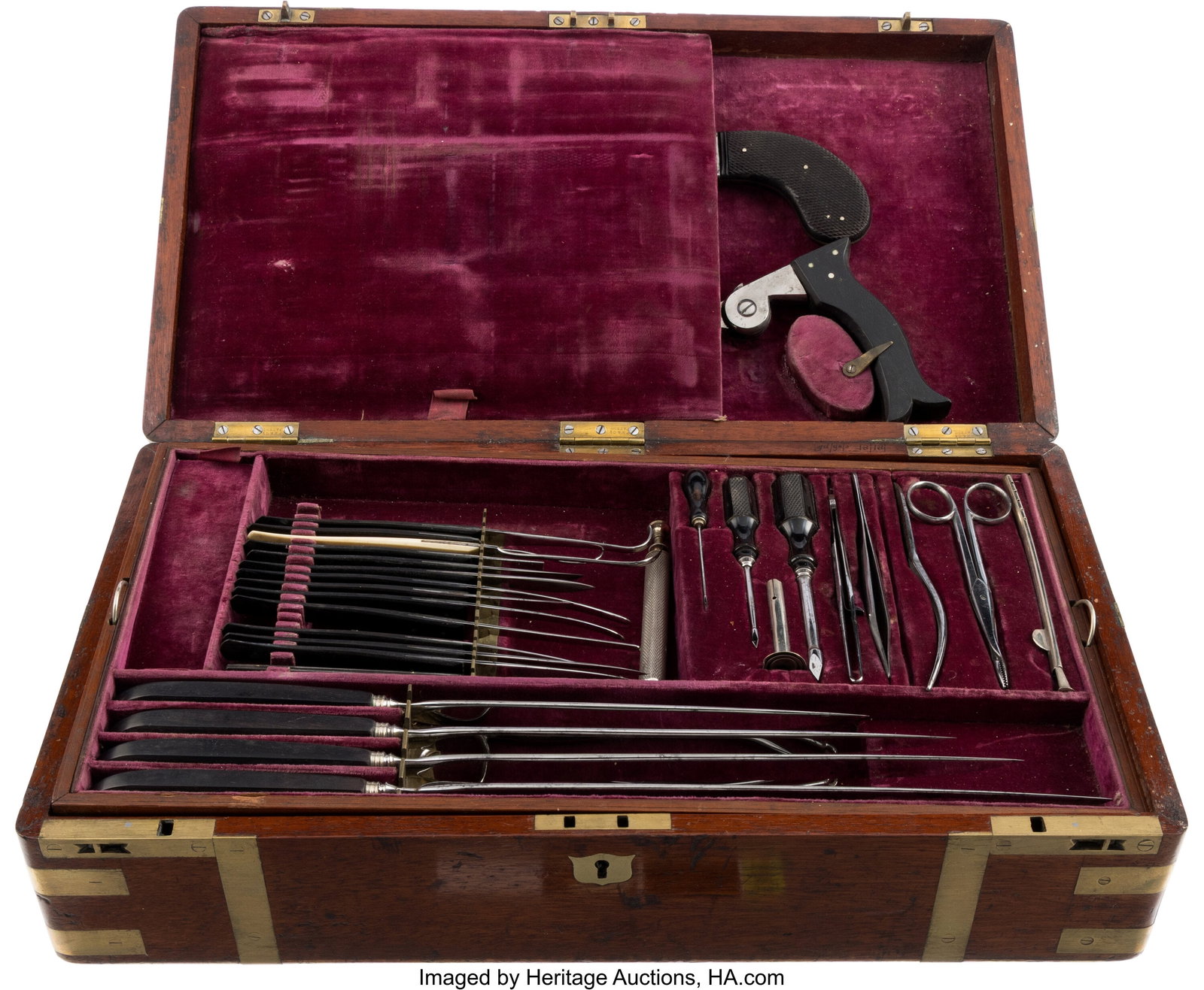 Cased Post Civil War Surgical Amputation Kit by : Cased Post Civil War Surgical Amputation Kit by Fannin & Co. Dublin. A well done tiered multi-compartment case set of surgical and amputation instruments, set is almost complet