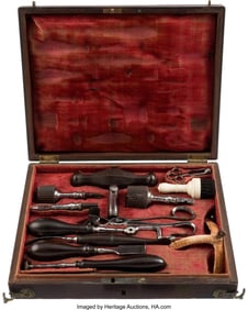 40125: Cased Post Civil War Trephining Kit. An unusu