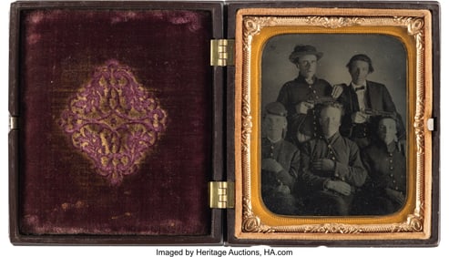 40130: Civil War: Fantastic 6th Plate Tintype of Five U