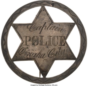 40180: 19th Century Omaha City Captain of Police Badge