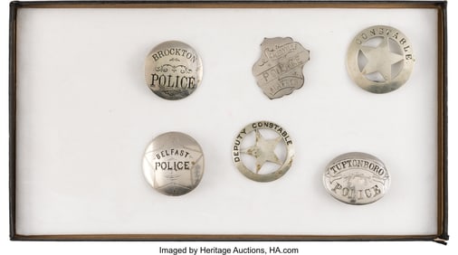 40183: Lot of Six Vintage Law Enforcement Badges. Inc