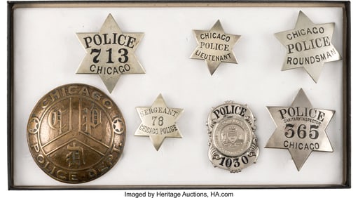 40185: Lot of Seven Vintage Chicago Police Badges Inclu