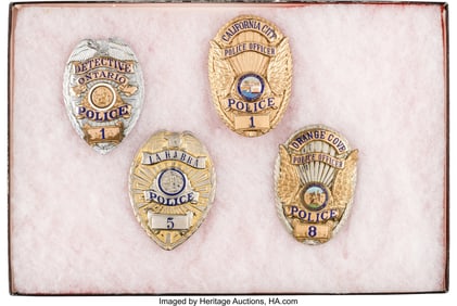 40189: Lot of Four Low Numbered California Police Badge