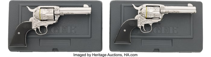 40197: Pair of Cased & Engraved Sturm Ruger Model New V
