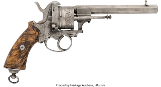 40205: Engraved Belgian Pinfire Double Action Revolver.