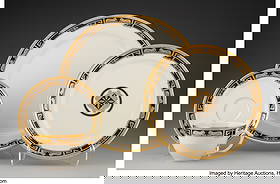 An Eighty-Piece Cartier Maison De L'Art Deco Pat: An Eighty-Piece Cartier Maison De L'Art Deco Pattern Enameled and Partial Gilt Porcelain Service for Sixteen, designed 1986 Marks: LA MAISON DE L'ART DECO, Cartier, 1986 10-7&s