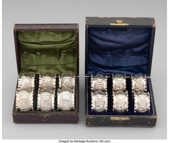 63004&colon; A Set of Twelve English Silver Napkin Rings&comma; Bir
