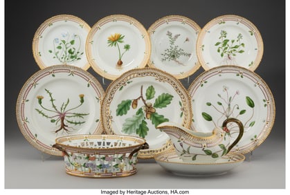 63006&colon; A Set of Nine Royal Copenhagen Flora Danica Patt