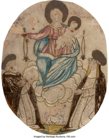 63021&colon; A Framed Silk Embroidered Panel&colon; Madonna and Chi