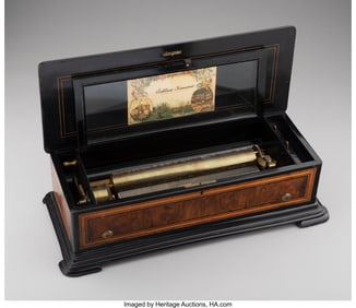 63033&colon; A Swiss Ebonized and Walnut Inlaid Cylinder Revo