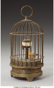 63035&colon; A German Brass Bird in Cage Automaton Clock&comma; lat