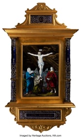 63047&colon; A Framed Limoges Enamel Plaque by Lucie Mansuy-D