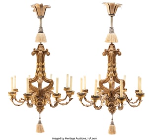 63055&colon; A Pair of Italian Gilt Wood and Metal Eight-Ligh