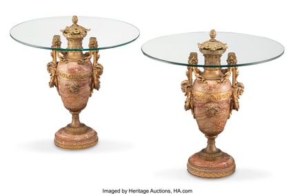 63063&colon; A Pair of Louis XVI-Style Glass-Topped Marble &