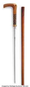 63075&colon; A Curved Horn-Handle Dagger Walking Cane&comma; circa 