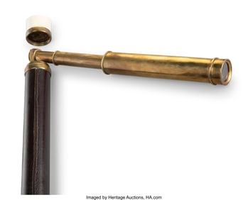 63077&colon; A Carved Wood and Brass-Mounted Cane&colon; Telescope&comma;