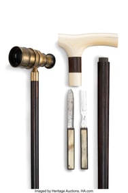 63078&colon; Two Carved Wood Canes&colon; Flatware and Telescope&comma; c