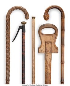 63085&colon; A Collection of Five Brass Metal and Carved Wood