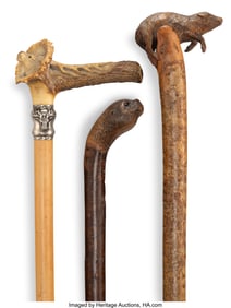 63093&colon; A Set of Three Silver-Mounted and Carved Wood Ca