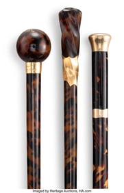 63097&colon; A Set of Three 10K & 18K Gold and Bamboo Canes&comma; 