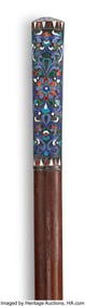 63103&colon; A Russian Champlevé Enameled Carved Wood Cane&comma; 