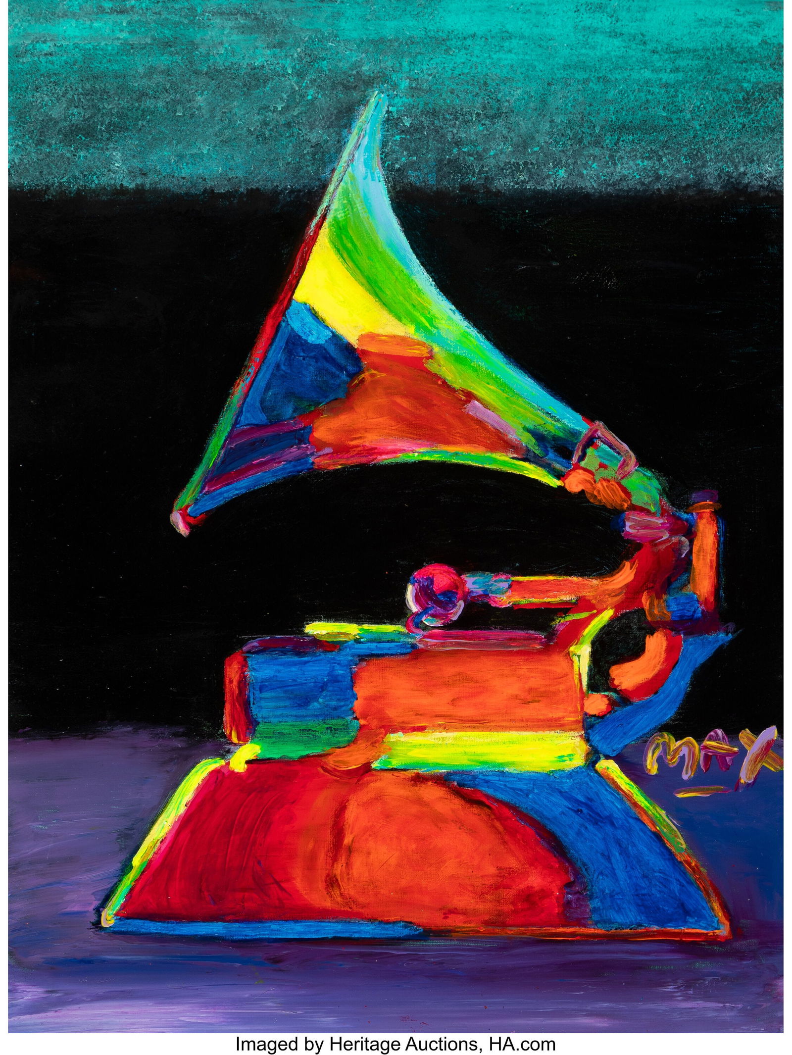 Peter Max (American, b. 1937) Grammy Acrylic on: Peter Max (American, b. 1937) Grammy Acrylic on canvas 28 x 18 inches (71.1 x 45.7 cm) Signed lower right: Max Inscribed on the reverse: &num