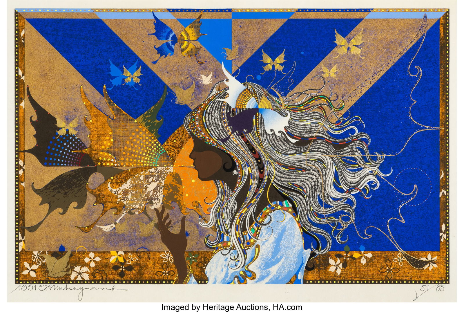 Tadashi Nakayama (Japanese, 1927-2014) Road of t: Tadashi Nakayama (Japanese, 1927-2014) Road of the butterflies (Spring), 1991 Woodblock print in colors with gold leaf 22-1/4 x 35-1/4 inches (56.5