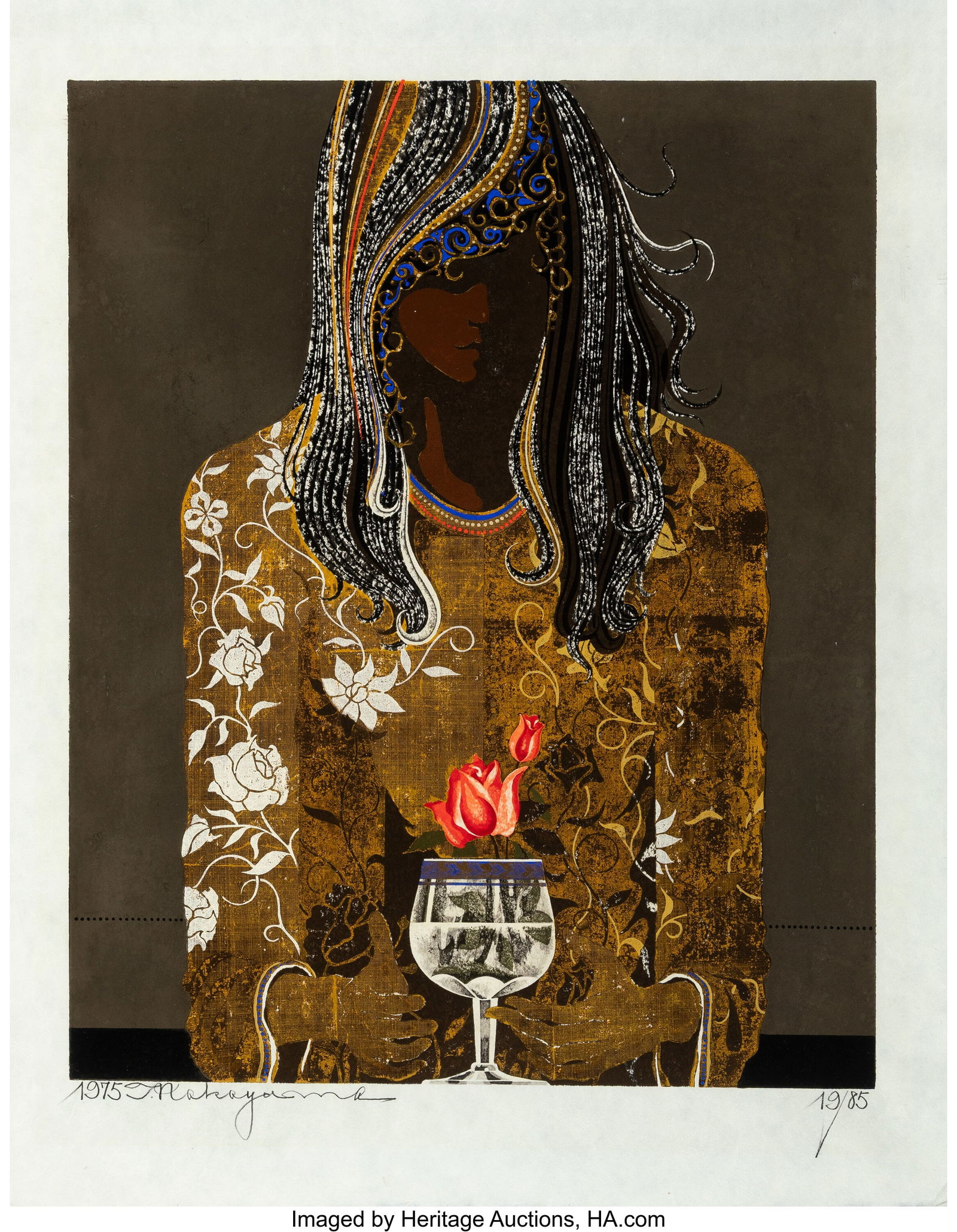 Tadashi Nakayama (Japanese, 1927-2014) Glassu ni: Tadashi Nakayama (Japanese, 1927-2014) Glassu ni sashita hana, 1975 Woodblock in colors on paper 23-1/8 x 18-1/2 inches (58.7 x 47.0 cm) (ima