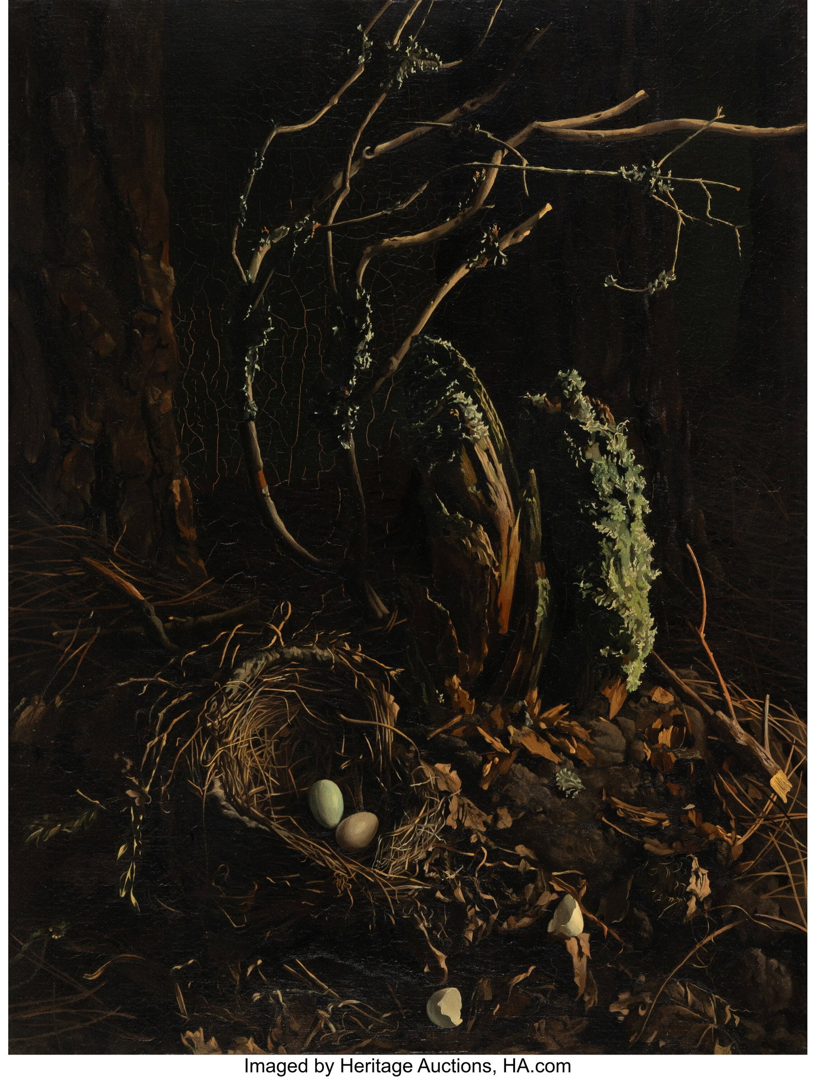 Attributed to Lodewijk Karel Bruckman (Dutch, 19: Attributed to Lodewijk Karel Bruckman (Dutch, 1903-1995) The disturbed nest Oil on canvas 25 x 18-3/4 inches (63.5 x 47.6 cm) PROVENANCE: O'Reilly's P