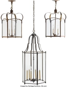 28086: Three American Metal Outdoor Lanterns 53-1/2 x 1