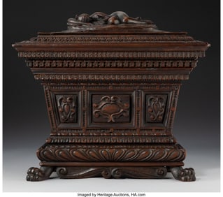 28087: A Carved Walnut Cinerary Cabinet 13 x 15 x 6-3/4