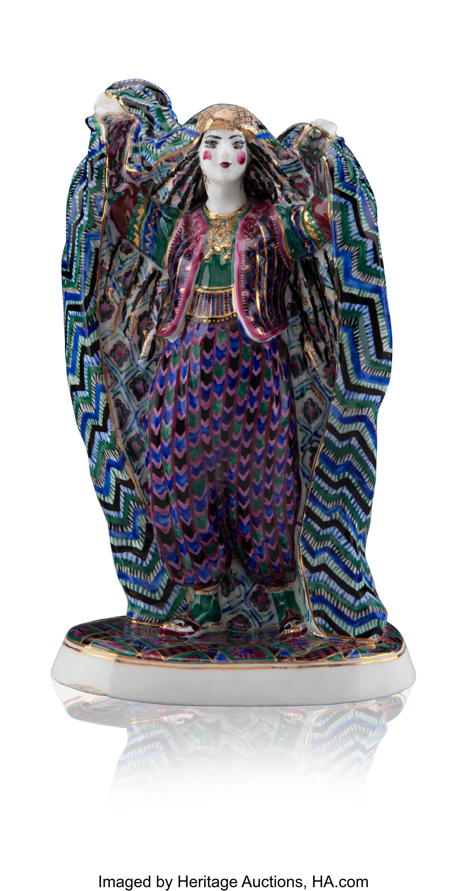 A Soviet Porcelain Figure: An Afghan Woman Remov: A Soviet Porcelain Figure: An Afghan Woman Removing Her Veil Lomonosov State Porcelain Factory, Leningrad, late 20th century 8-1/2 x 5-1/4 x 3 inches (21.6 x 13&p