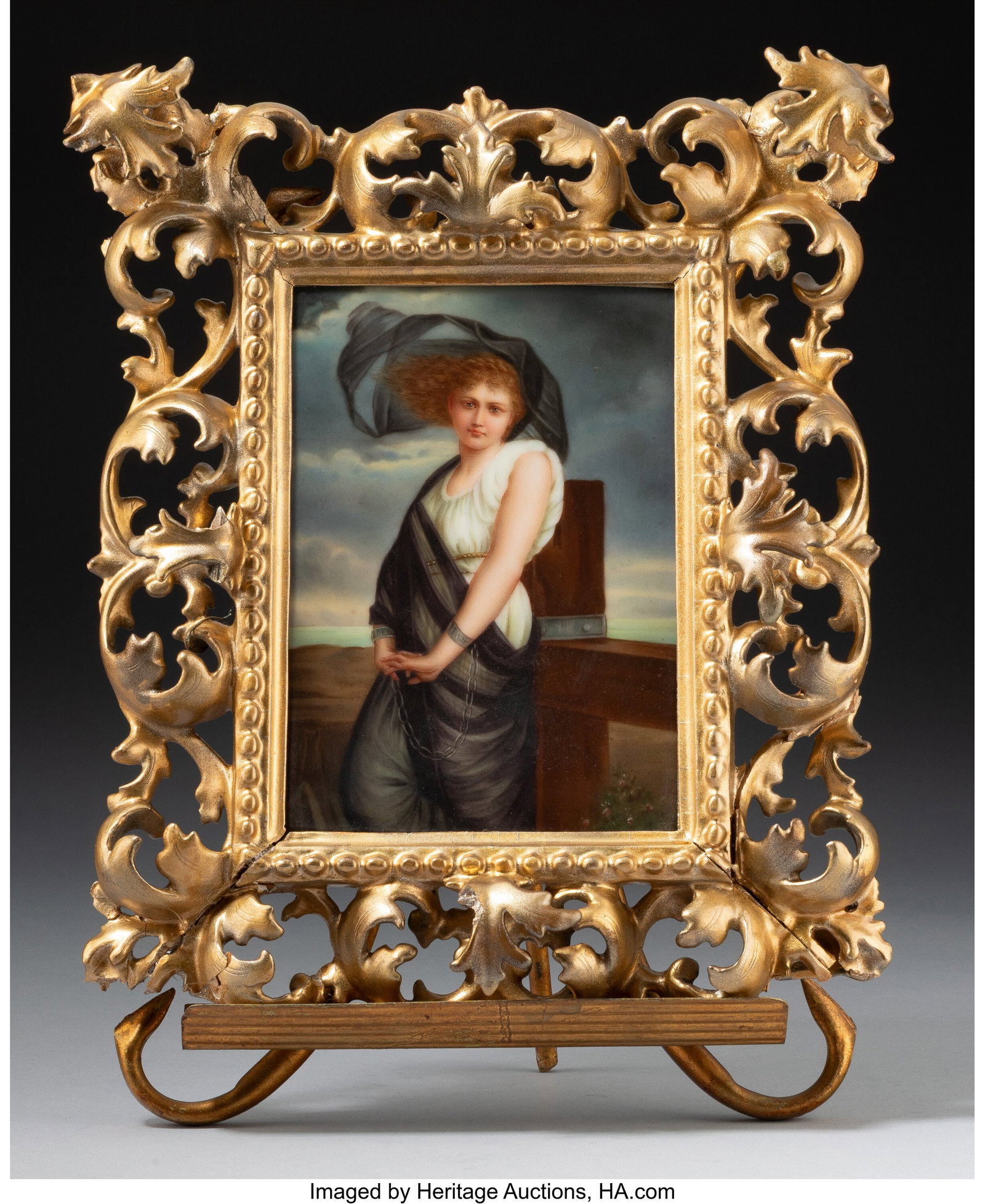 A German Enameled Porcelain Plaque after Zoe Lau: A German Enameled Porcelain Plaque after Zoe Laure de Chatillon: L'Esclave Marks: MADE IN GEMANY, L'Esclave nach Chatillon 6-1/2 x 4-1/2 inches (16.5 x 11.