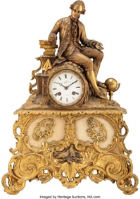 28097: A French Gilt Bronze and Marble Figural Mantel C